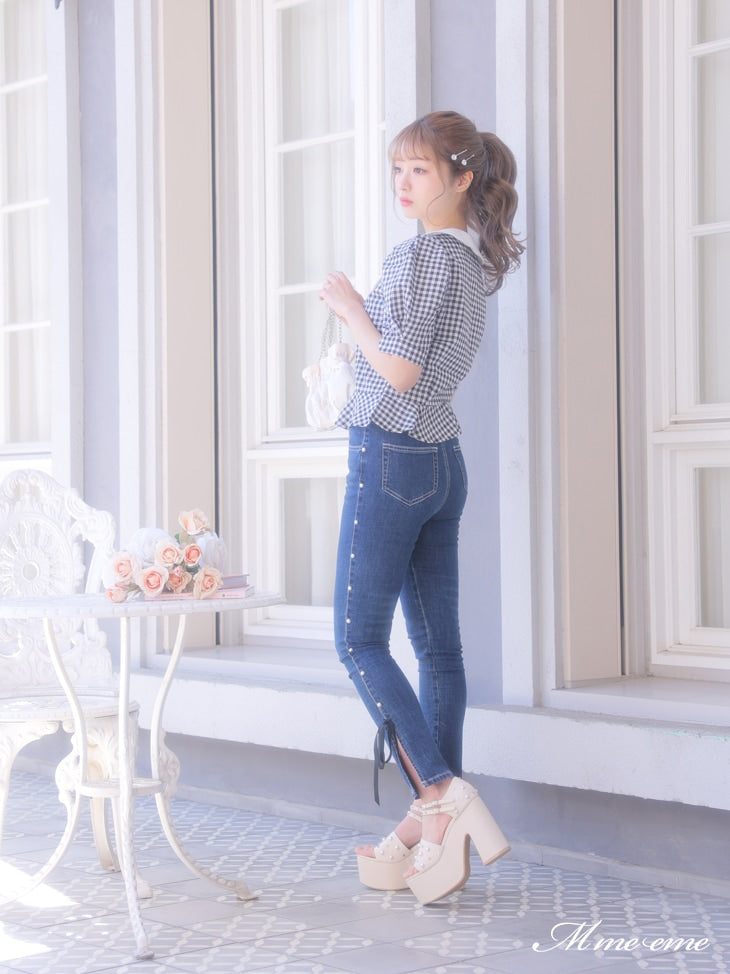 【SALE】Ribbon skinny denim (eme10128)