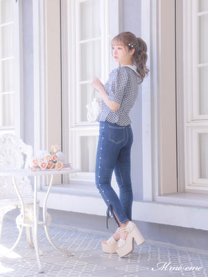 【SALE】Ribbon skinny denim (eme10128)