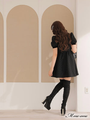 【SALE】 Black ribbon volume dress (eme10235)