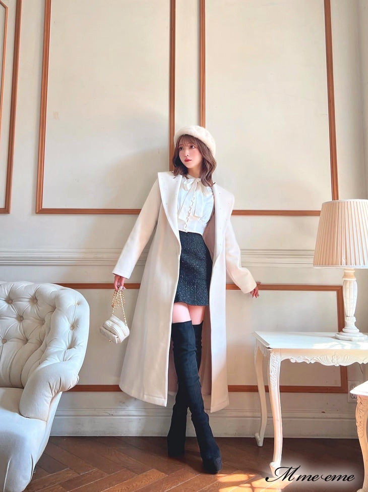 【SALE】High waist lame tweed skirt (eme10283)