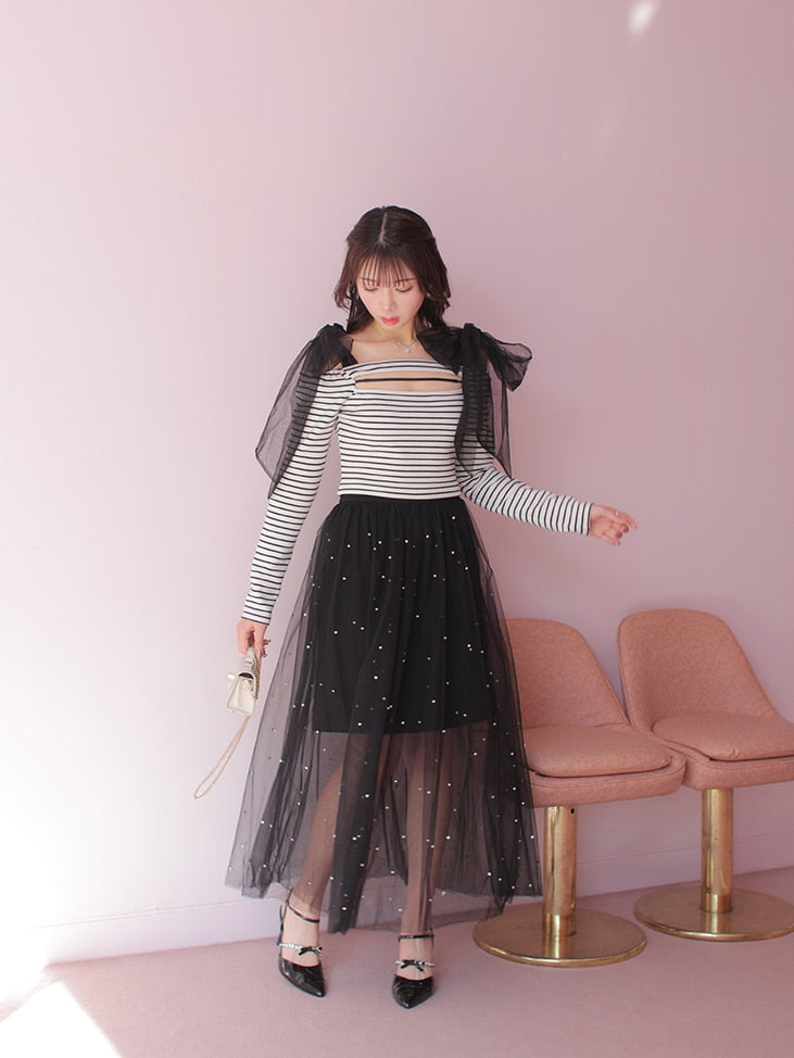【SALE】Bijou tulle long skirt (eme10420)