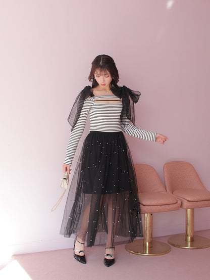【SALE】Bijou tulle long skirt (eme10420)