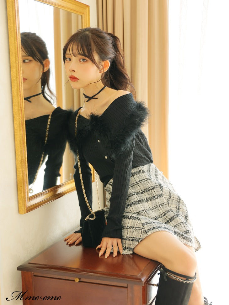 【SALE】Lame tweed trapezoidal skirt (eme10507)