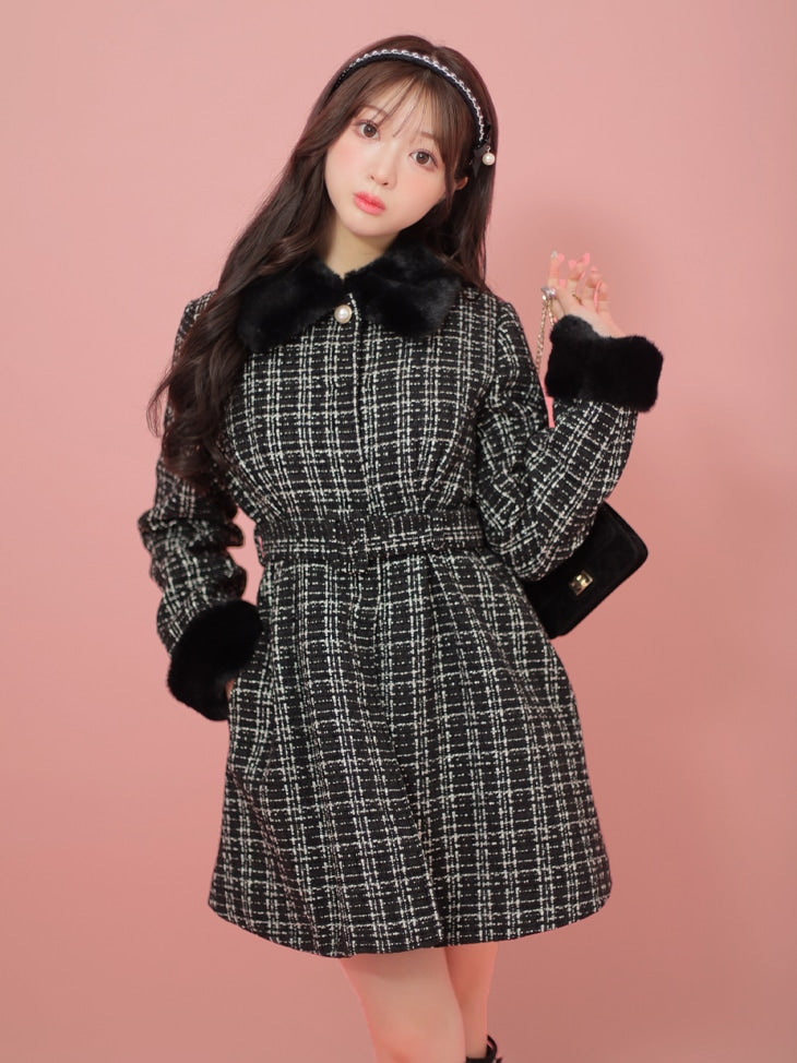 【SALE】Lame tweed fur coat (eme10508)