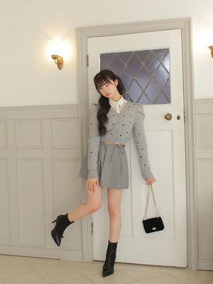 【SALE】Waist bijou pleated skirt (eme10432)