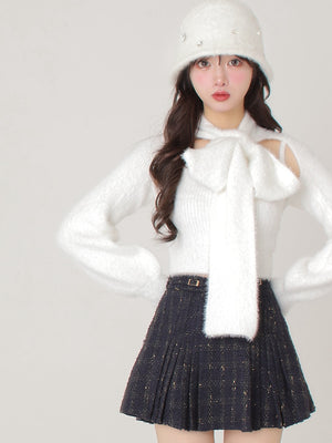 Belt design pleats mini skirt(eme10362)