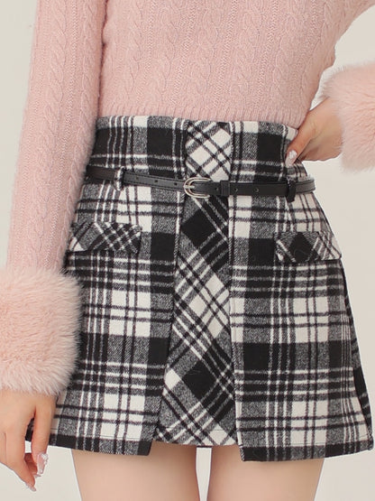 High waist check mini skirt(eme10449)
