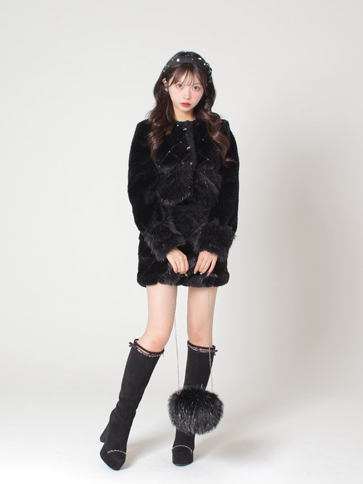 Shine bijou fake far jacket(eme10357)