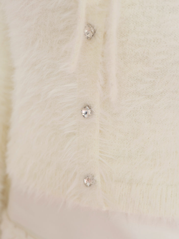 Ribbon off shoulder shaggy knit tops (eme10525)