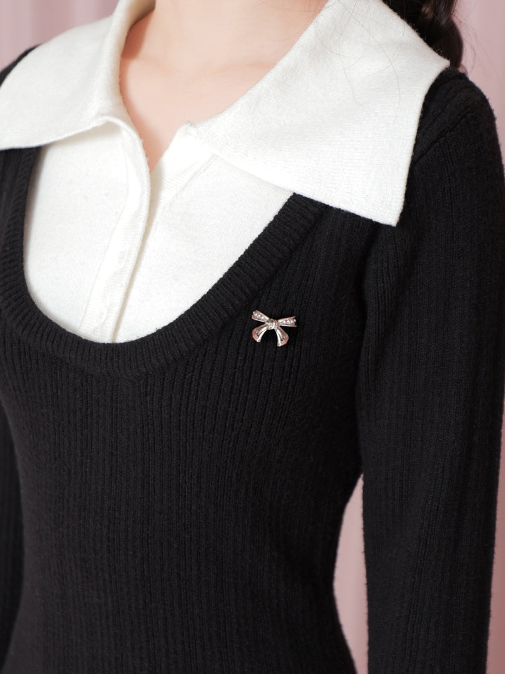 bicolor layered knit mini one piece(eme10464)