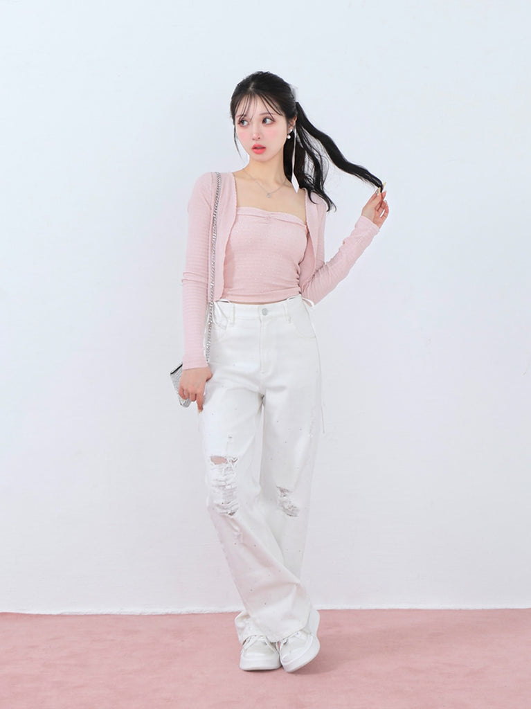 Back ribbon bear ensemble tops(eme10381)