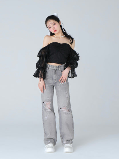 Ribbon beaded platform sneaker(eme10485)