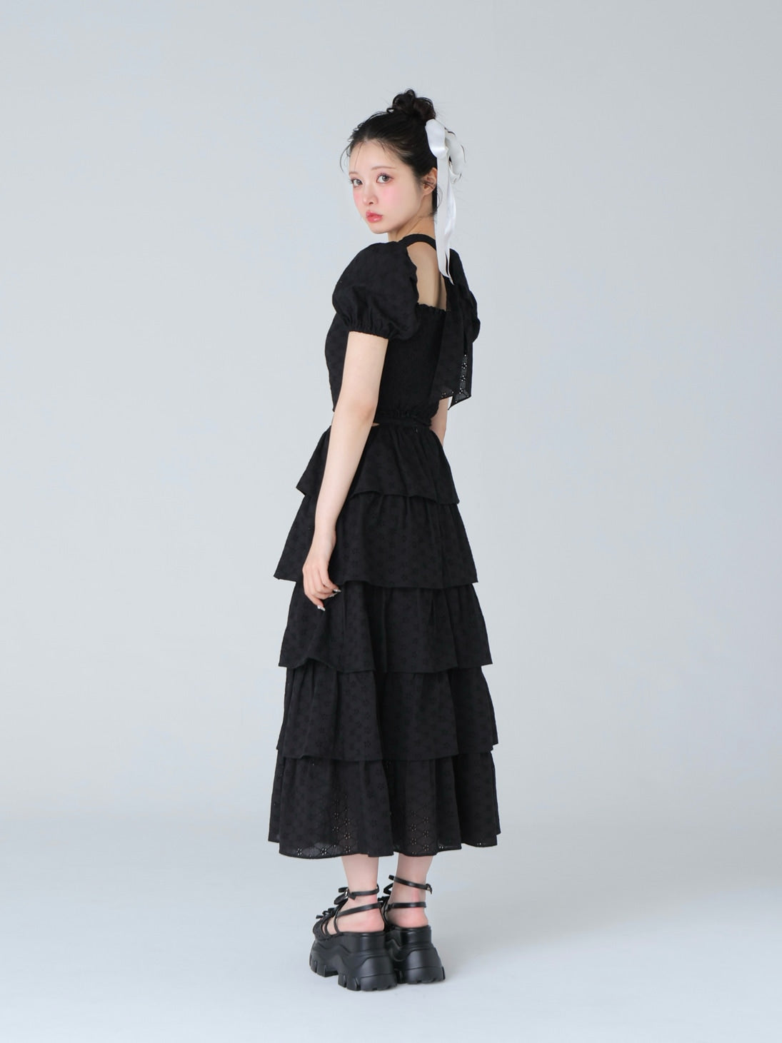 Cotton lace cut-out tops(eme10476)