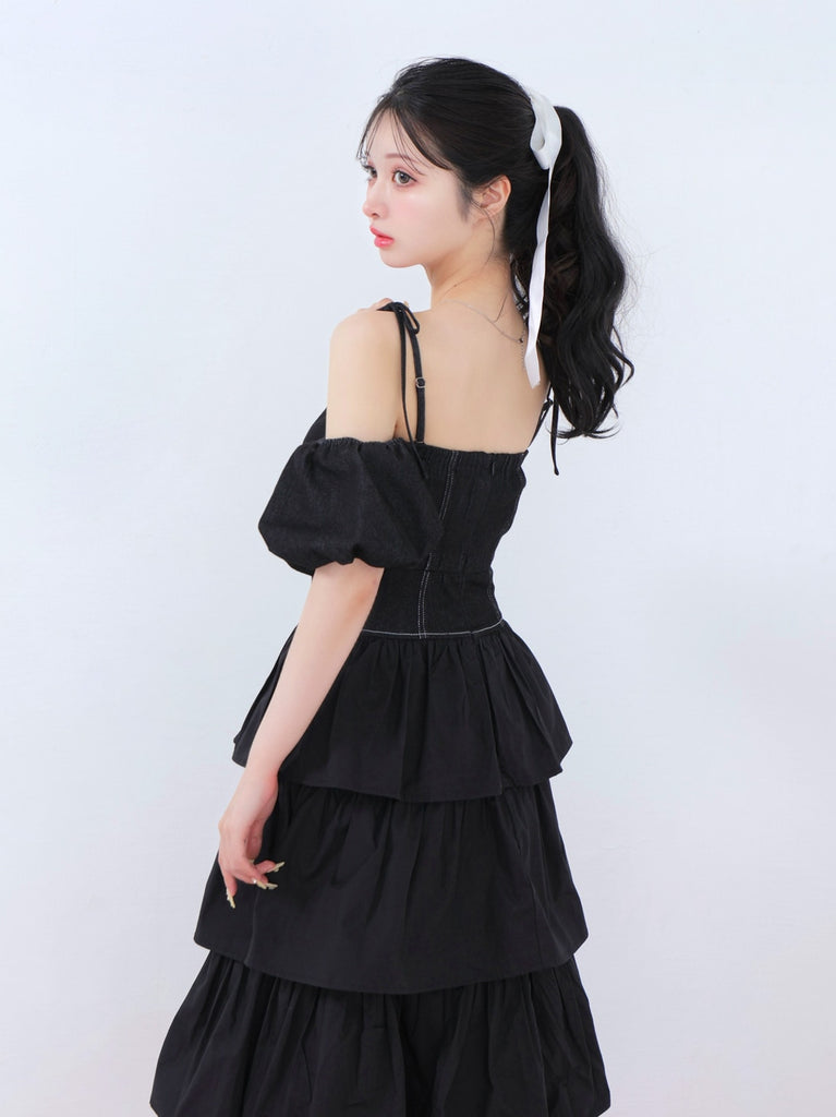 denim docking tiered one piece(eme10389)