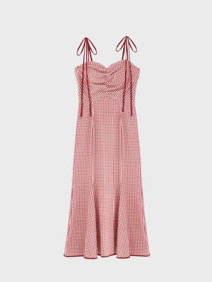 Gingham check ensemble long onepiece(eme10812)