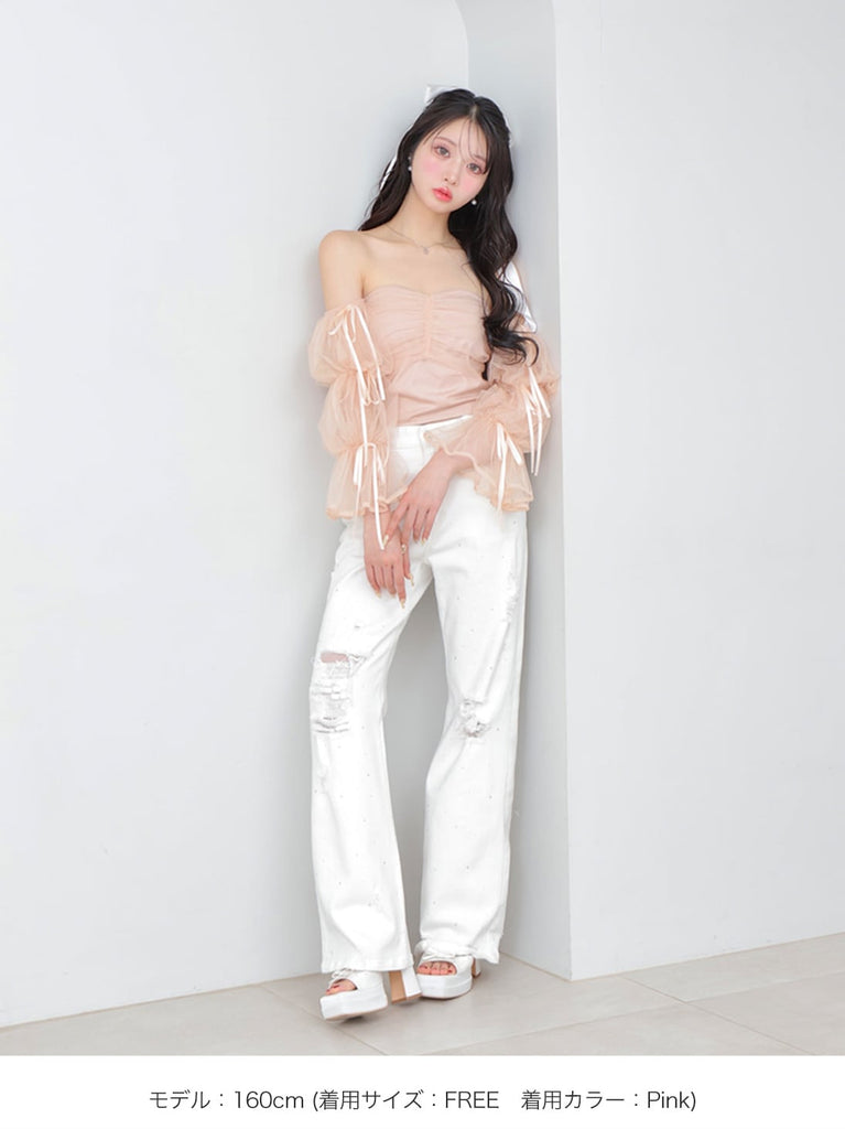 Candy sleeve tulle tops (eme10343)