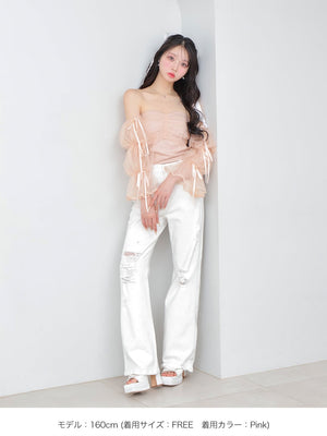 Candy sleeve tulle tops (eme10343)