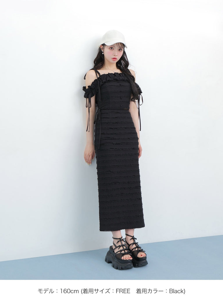 Off shoulder shirring race setup(eme10484)