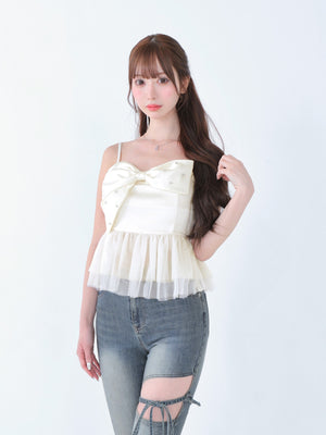 Ribbon bijou peplum cami bustier(eme10482)