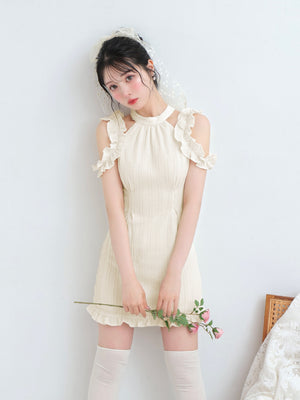 Back ribbon shirring mini onepiece(eme10705)