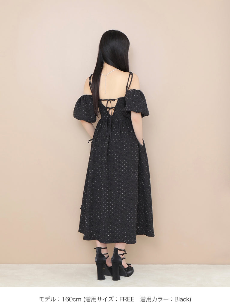 Puff sleeves studded long onepiece(eme10487)