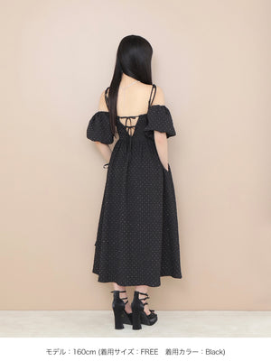 Puff sleeves studded long onepiece(eme10487)