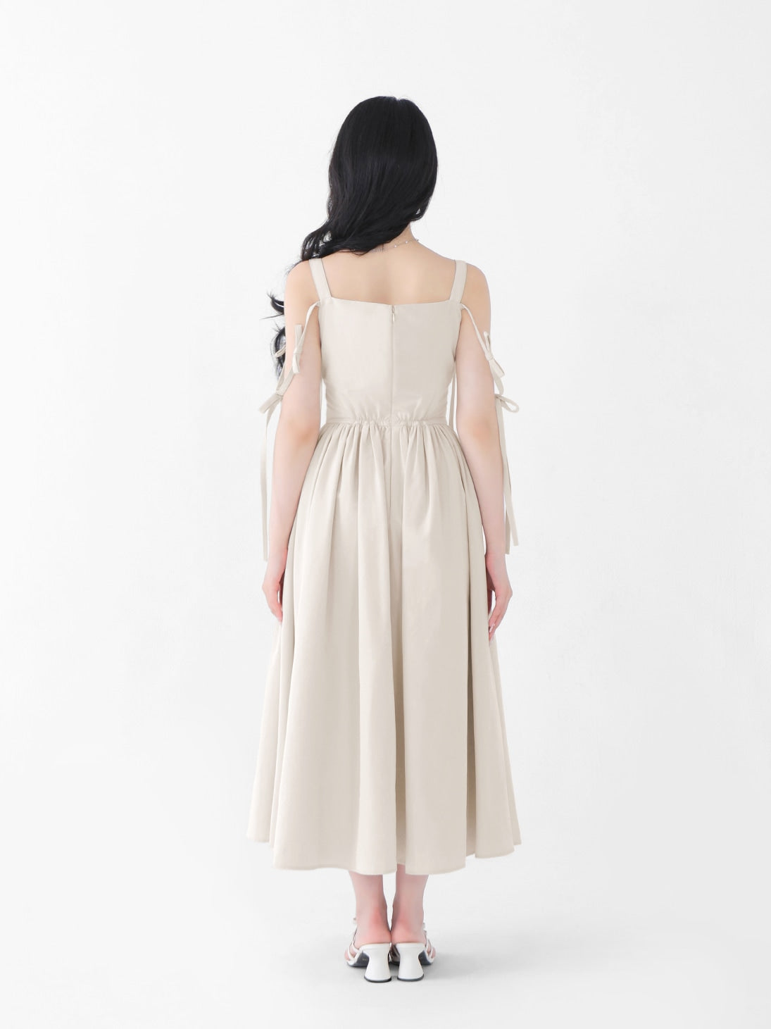 Ribbon gather flare long onepiece(eme10713)