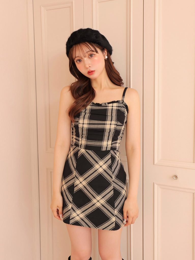 Urban check camisole onepiece(eme10800)