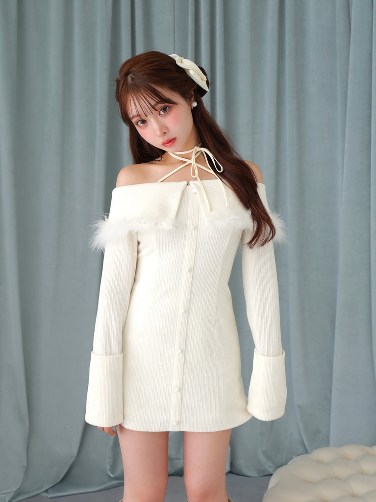 2way feather collar mini onepiece(eme10375)