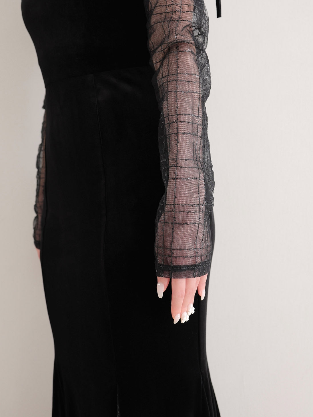 Velvet sheer long onepiece(eme10553)