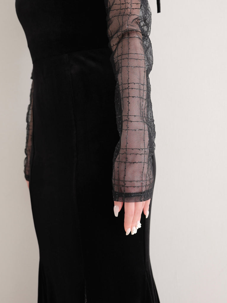 Velvet sheer long onepiece(eme10553)
