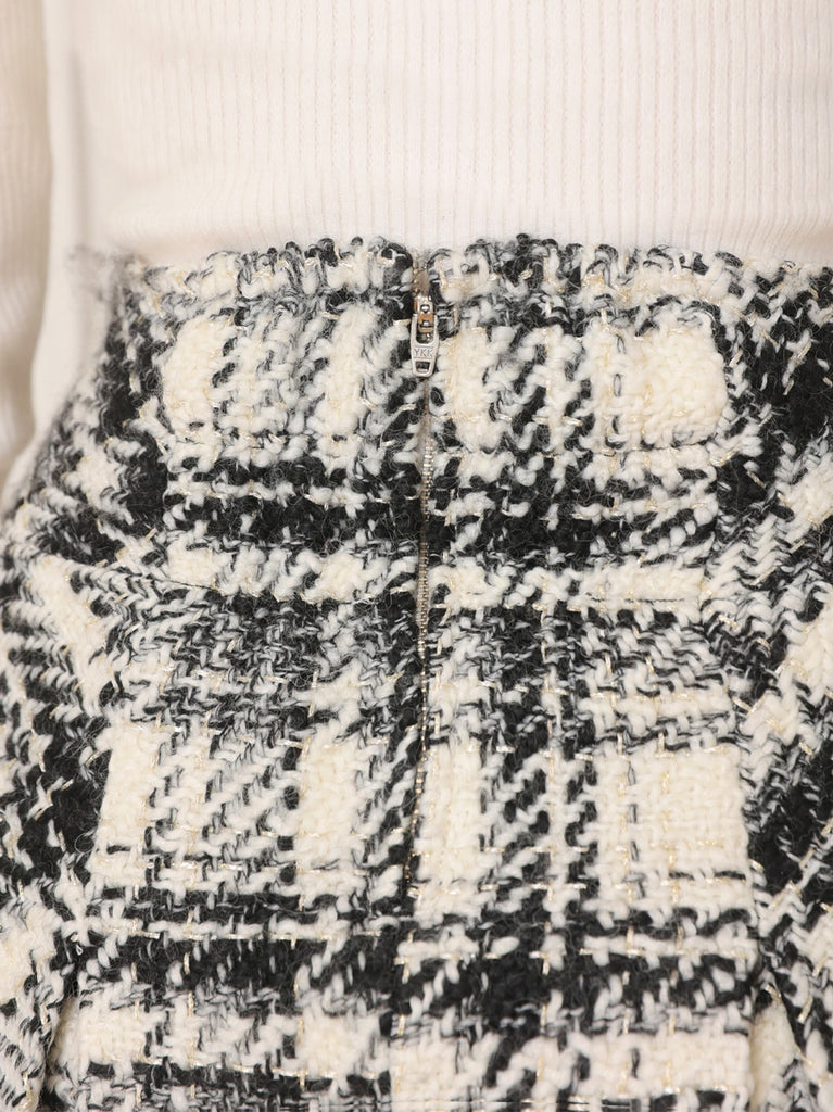 Roving check box pleated skirt(eme10726)