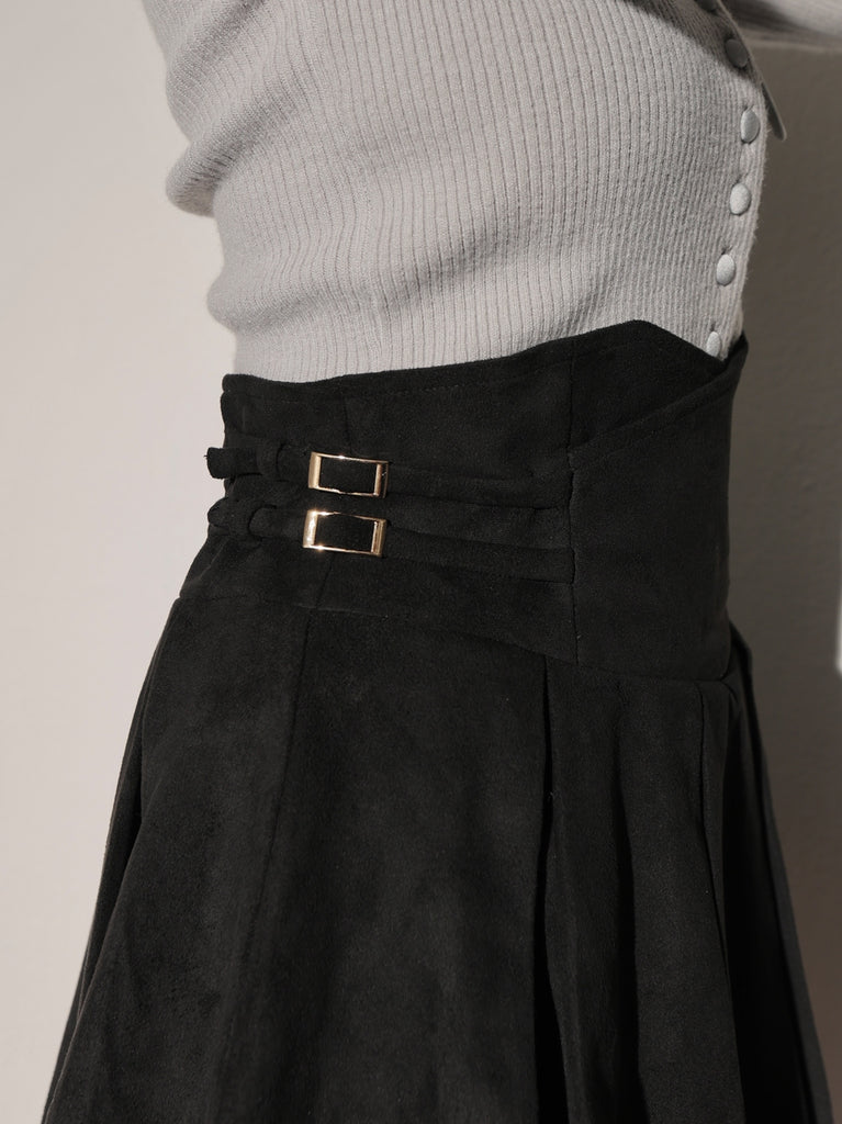 High waist belt pleated mini skirt(eme10758)