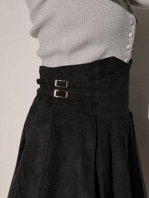 High waist belt pleated mini skirt(eme10758)