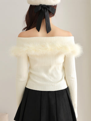 Off shoulder feather knit(eme10787)