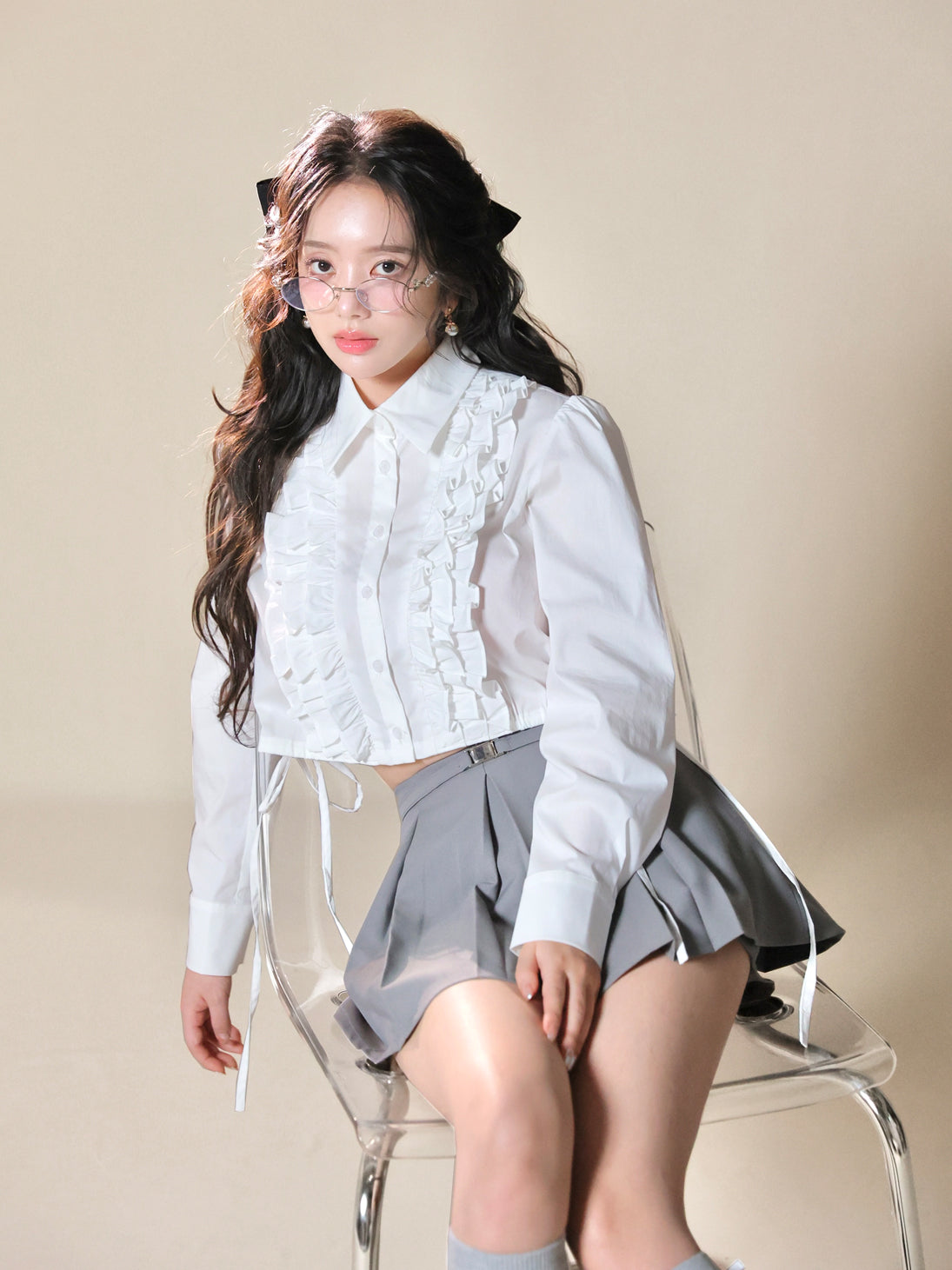 model：163cm　(size：F　color：Gray)