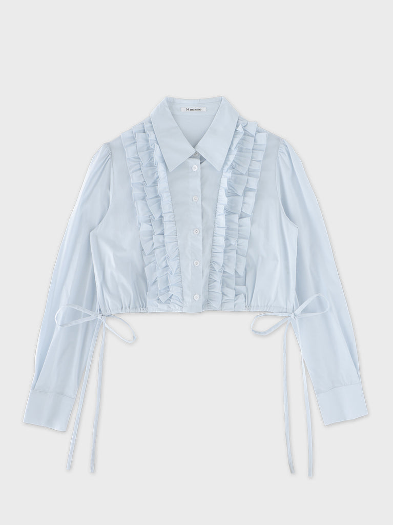 Side Ribbon Frill Cropped Blouse(eme11000)