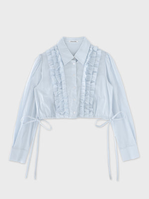 Side Ribbon Frill Cropped Blouse(eme11000)