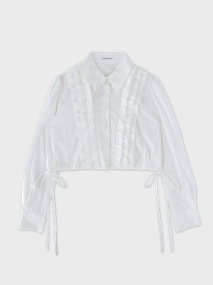 Side Ribbon Frill Cropped Blouse(eme11000)