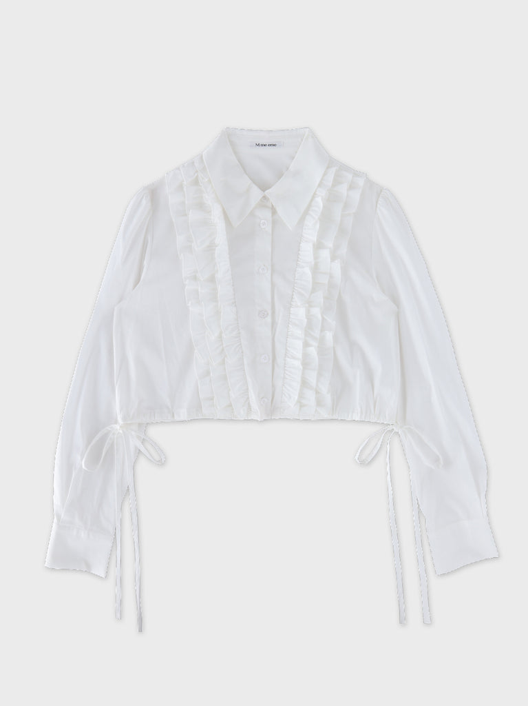 Side Ribbon Frill Cropped Blouse(eme11000)
