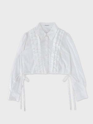 Side Ribbon Frill Cropped Blouse(eme11000)