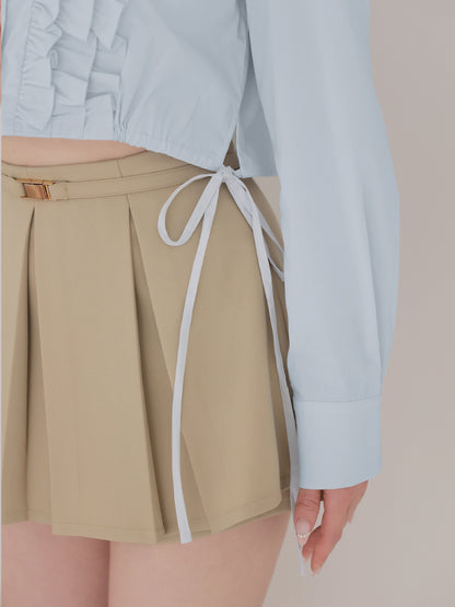 Side Ribbon Frill Cropped Blouse(eme11000)