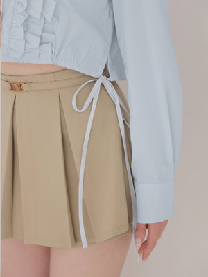 Side Ribbon Frill Cropped Blouse(eme11000)