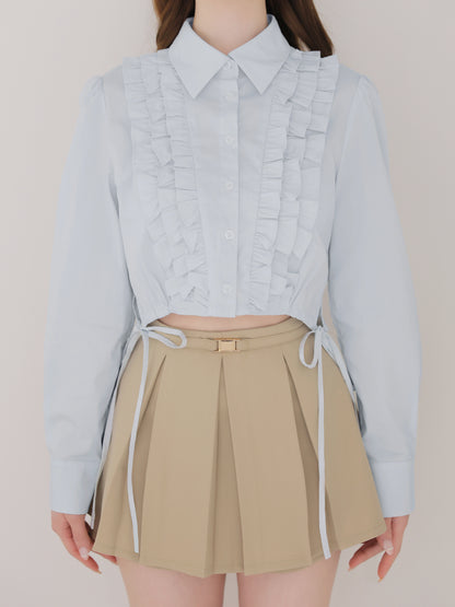 Side Ribbon Frill Cropped Blouse(eme11000)