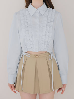 Side Ribbon Frill Cropped Blouse(eme11000)