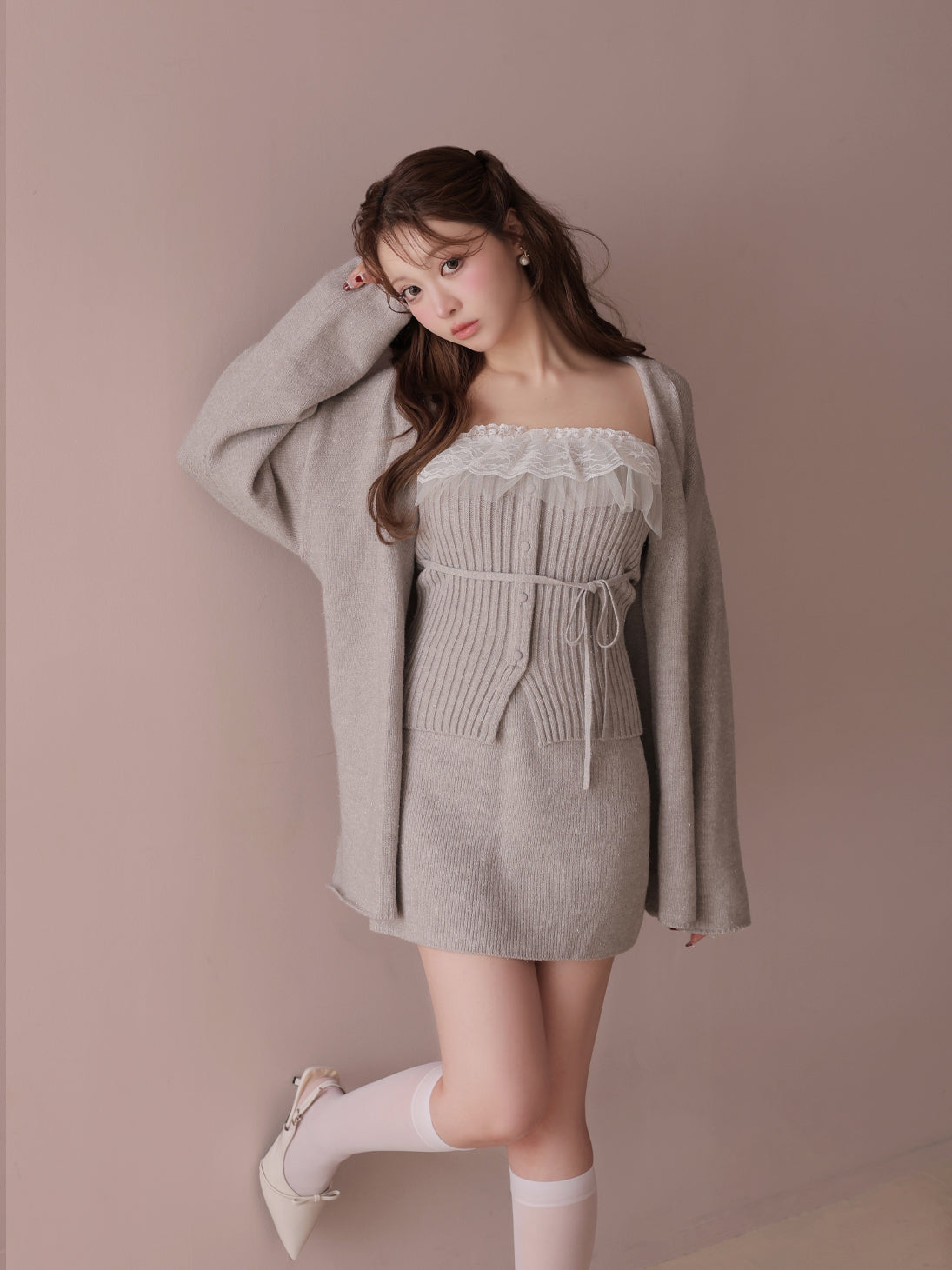 Mmeeme ラメガウンレイヤードニットセット Lame gown layered knit set(eme11002) – M me eme