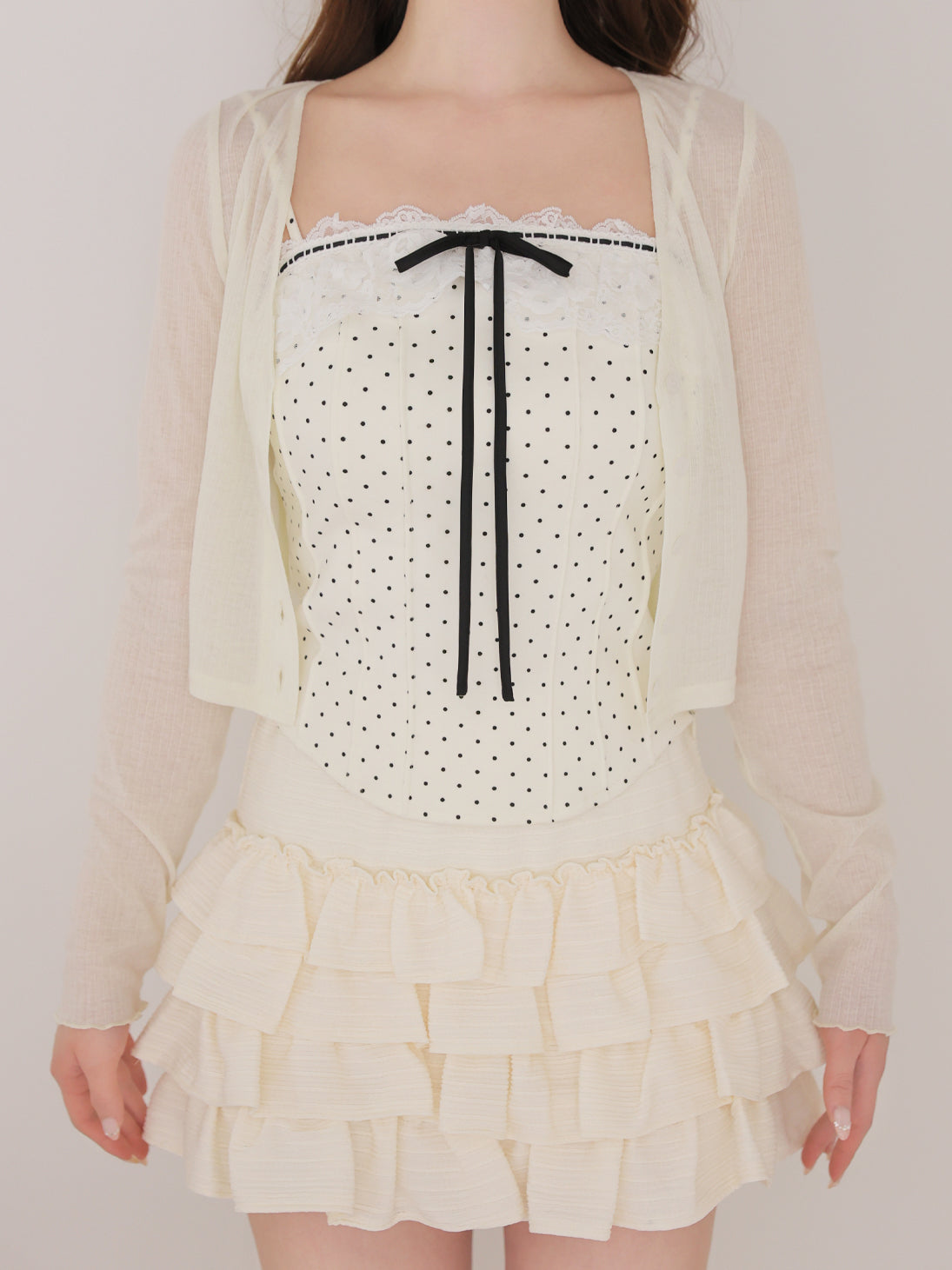 Corset like ribbon cami ensemble(eme11005)