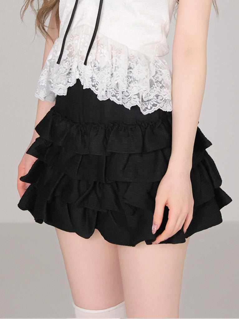 Lady doll tiered mini skirt(eme11006)