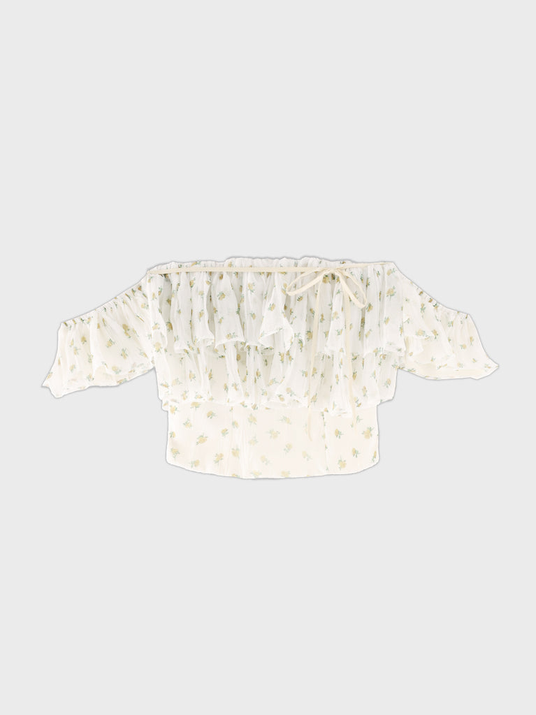 【Pre order】Rosy chiffon off shoulder bare tops(eme11007)