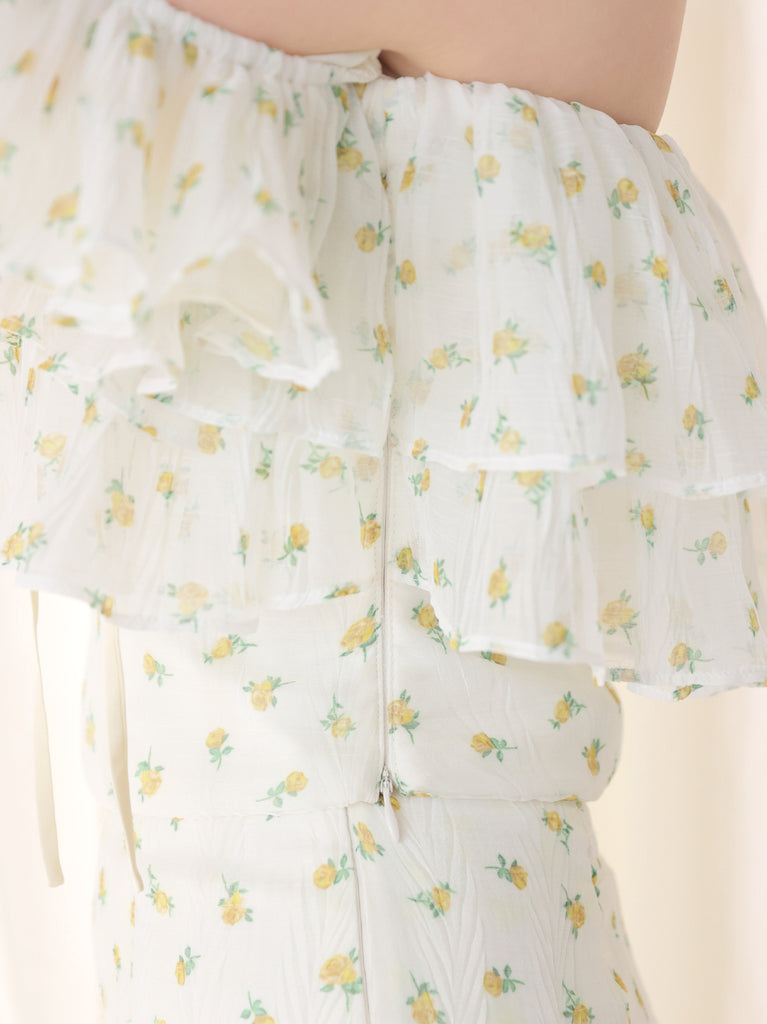 【Pre order】Rosy chiffon off shoulder bare tops(eme11007)